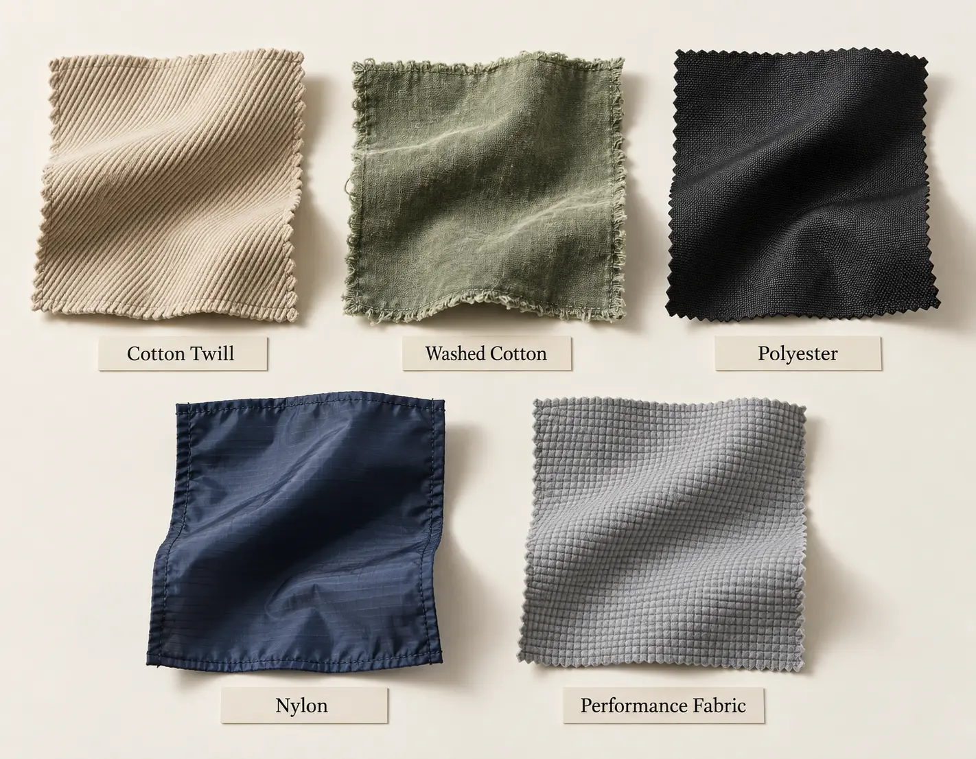 Material swatches and fabric directions for custom bucket hats